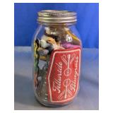 Mason Jar Filled with Collectibles & Novelties
