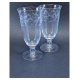 2 Engraved Heisey Water Glasses
