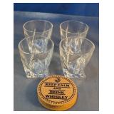 Twisted Whiskey Glass Set with Cork Coasters