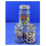Assorted Glass Marbles in Mason Jars