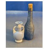 Miniature Ceramic Japan Urn & Glass Wine Bottle