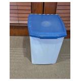 Rolling Plastic Storage Bin with Blue Hinged Lid