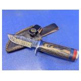 Damascus Style Hunting Knife & Leather Sheath