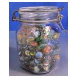 Vintage Assorted Glass Marbles in Glass Jar lot