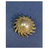 Gold Tone Faux Pearl Brooch Pin