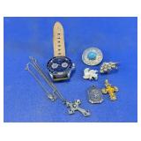Vtg Jewelry Lot w/ Mossy Oak Watch & Crosses Lot