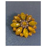 Gold Tone Floral Rhinestone Brooch