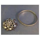Rhinestone Brooch and Bangle Bracelet
