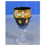 Vintage Bohemian Cobalt Glass Goblet w/ Gold Trim