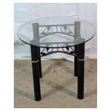 Round Glass Top Scrollwork Accent Table