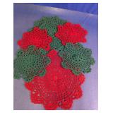 Vintage Crochet Red & Green Holiday Doilies Lot