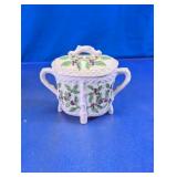 Vintage Ceramic Holly & Berry Covered Sugar Bowl