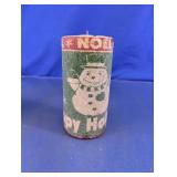 Vintage Christmas Snowman Sugared Pillar Candle