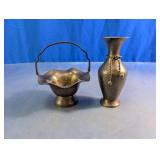 Miniature Decorative Metal Vase & Basket