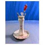 Vintage RS Suhl Porcelain Hatpin Holder Set