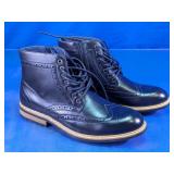 Black Wingtip Lace-Up Ankle Boots