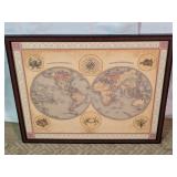 Framed Vintage-Style World Map
