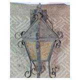 Vintage Wrought Iron Amber Glass Wall Lantern