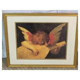 Framed Cherub Angel Playing Lute Art Print