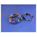 Beaded Memory Wire Wrap Bracelet Duo