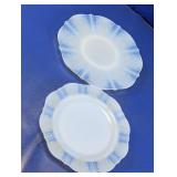 Embossed White Glass Serving Plate Pair