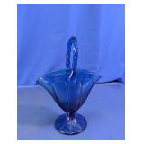 Fenton Cobalt Blue Glass Twisted Handle Basket