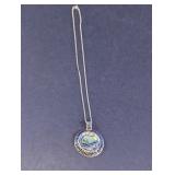 925 Sterling  Silver Greek Key Abalone Necklace