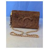 Chanel Brown Suede Chain Wallet
