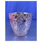 Silver Floral Glitter Glass Planter Pot
