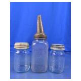 Vintage Ball Mason Jars & Oil Spout Bottle Trio