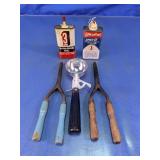 Vtg Oil Cans, Curling Irons & Ice Cream Scoop Lot