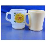 Fire-King Floral & White Mug Pair