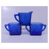 Blue Glass Cream and Sugar Set
