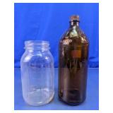 Vintage Clorox Amber Bottle & Ball Mason Jar Duo