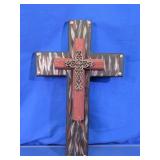 Rustic Layered Wood & Metal Wall Cross Decor