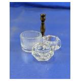 Glass Salt Cellars & Brass Candlestick Set