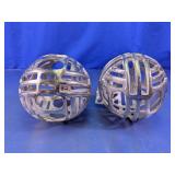 Silver Metal Lattice Decorative Spheres Duo