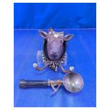 Vtg.Cast Iron Cow Head Wall Hook & Scoop Duo