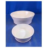 White Ceramic Beaded Base Nesting Bowl Duo