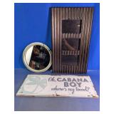 Wood Photo Frame, Round Mirror & Cabana Sign Set