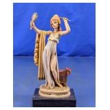 Depose Italy Woman w/ Mirror Figurine Marble Base