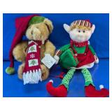 Christmas Bear and Elf Plush Figures