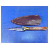 Damascus-Style Fixed Blade Knife & Leather Sheath