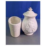 White Ceramic Seahorse Jar & Textured Planter