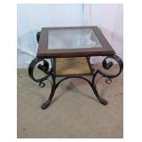 Glass Top Metal Scrollwork Accent Table