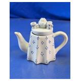 White Ceramic Teapot With Blue Dot Pattern