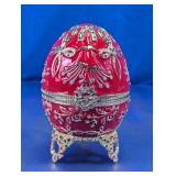 Sankyo Jeweled Red Egg Dancing Couple Music Box