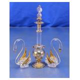 Vtg Glass Perfume Bottle & Swan Figurine Set