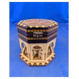 Octagonal Inlaid Wood Lion Fountain Jewelry Box
