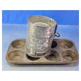 Vintage Metal Flour Sifter & Muffin Pan